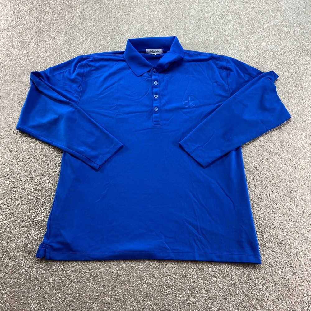 Calvin Klein Golf Polo Shirt Mens Medium Blue Long Sleeve Performance Activewear